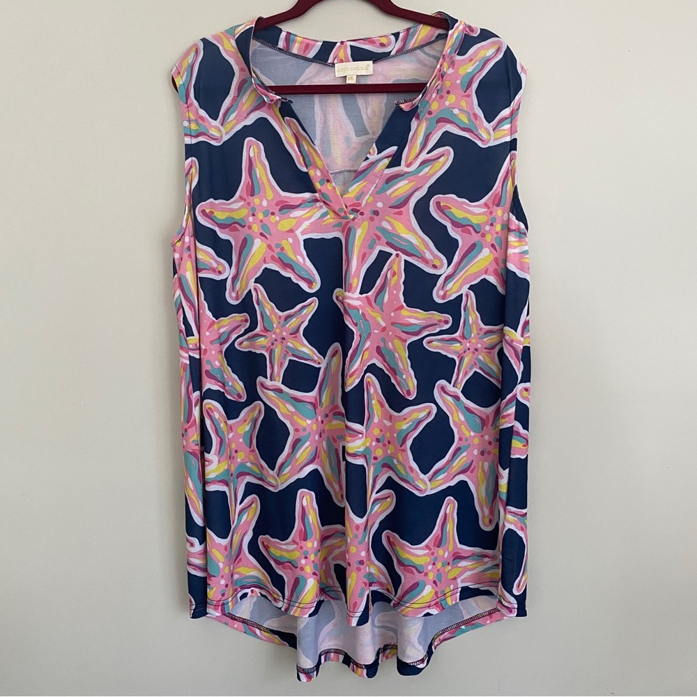 Simply Southern Navy Blue and Pink Starfish Sleeveless Tank Top Size XXL